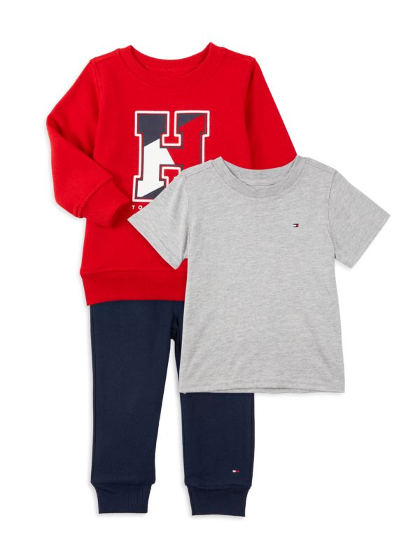 Tommy Hilfiger Baby Boy's 3-Piece Joggers, Tee & Sweatshirt Set